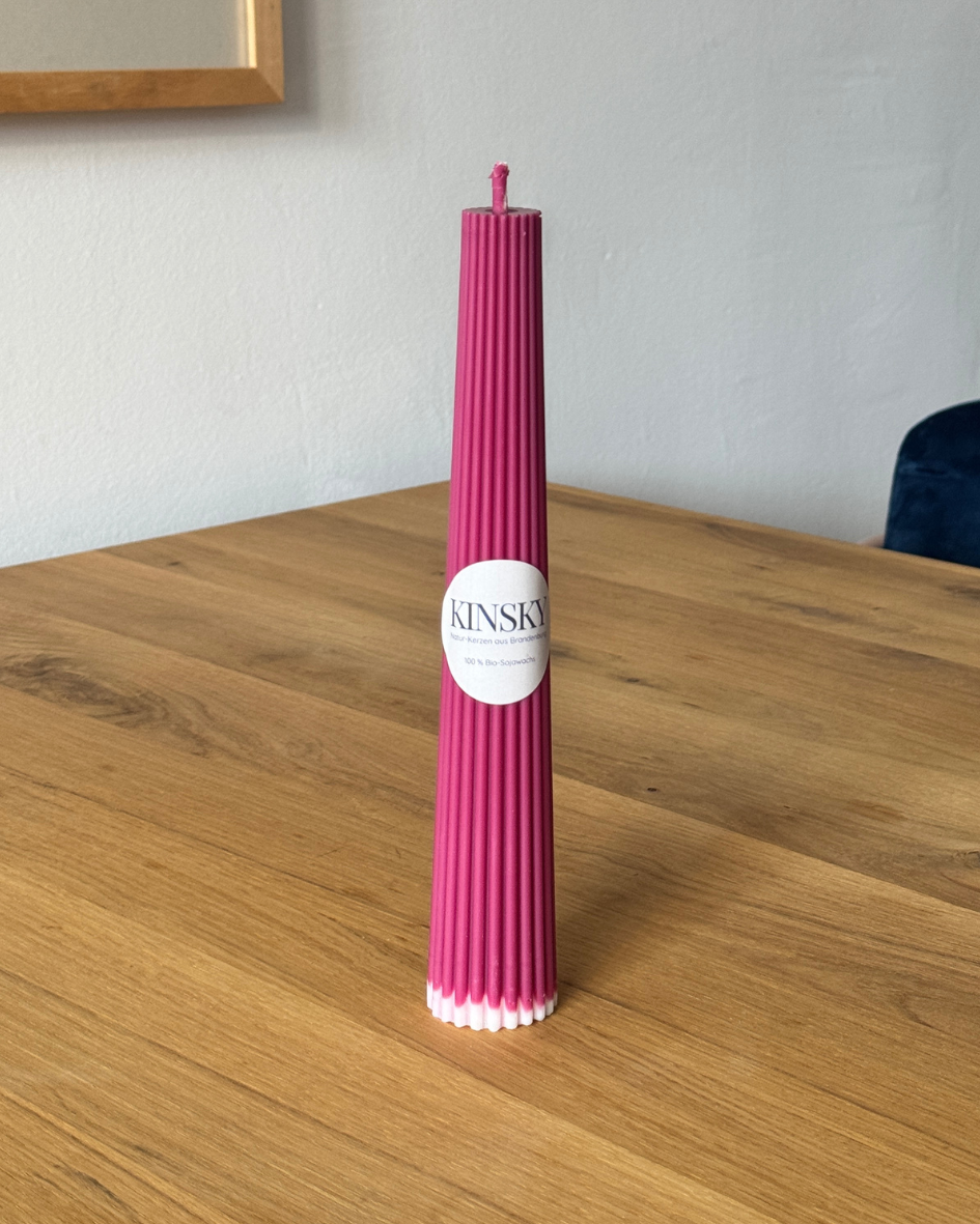 Standkerze Iconic Himbeer-Rot und Weiß