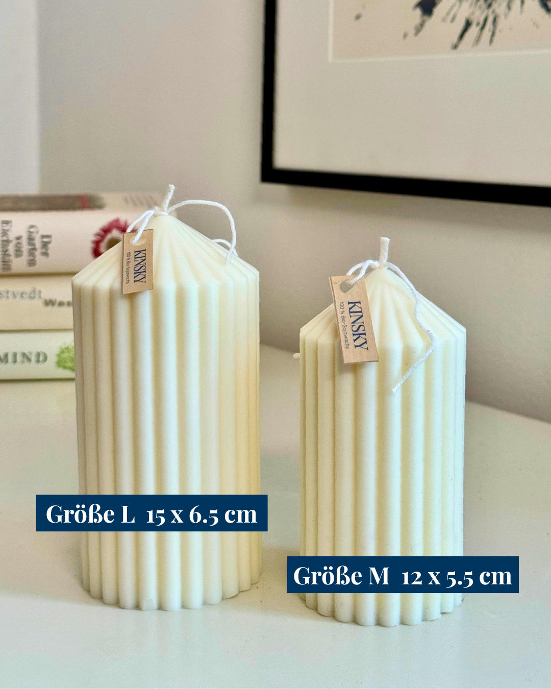 Große Stumpenkerze geriffelt Größe M